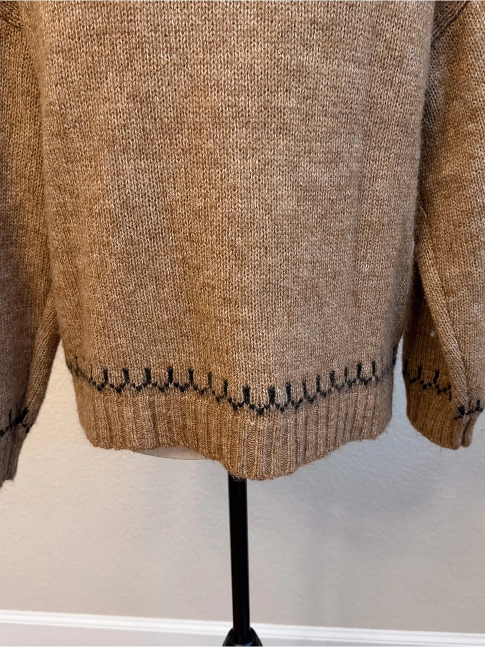 Old Navy Brown Horse Intarsia V-Neck Button Cardigan oversized Sz S Wool Blend